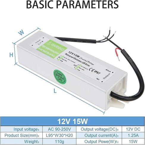 Lighting Transformer 90-250V AC to DC 12V 15W 1.25A LED Driver Adapter Aluminum IP67 Outdoor Waterproof Switching Power Supply in Saudi Arabia