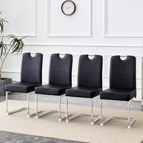 Black Thickened Dining Chairs - 15.7" L x 20.5" W x 38.2" H, Ingenious Ergonomics Non-Slip Feet, Perfect for Home Office in Saudi Arabia