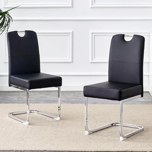Black Thickened Dining Chairs - 15.7" L x 20.5" W x 38.2" H, Ingenious Ergonomics Non-Slip Feet, Perfect for Home Office in Saudi Arabia