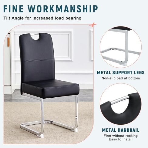 Black Thickened Dining Chairs - 15.7" L x 20.5" W x 38.2" H, Ingenious Ergonomics Non-Slip Feet, Perfect for Home Office in Saudi Arabia