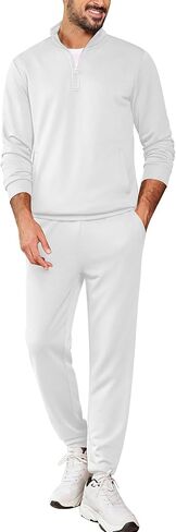 Coofandy 2 قطعة مجموعة للرجال غير رسمي 1/4 بدلات مسار Zip مجموعة طويلة الأكمام ربع Pullover بدلات الركض 2025 ملابس الموضة in Kuwait