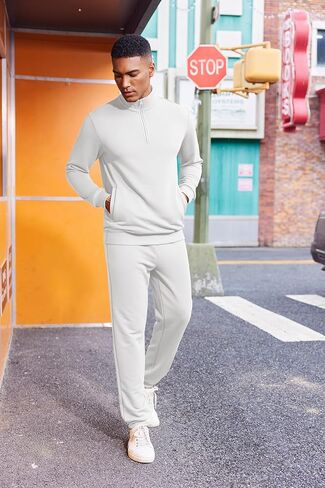 Coofandy 2 قطعة مجموعة للرجال غير رسمي 1/4 بدلات مسار Zip مجموعة طويلة الأكمام ربع Pullover بدلات الركض 2025 ملابس الموضة in Kuwait