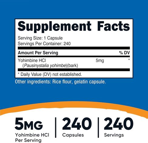 Nutricost Yohimbine HCl 5mg, 120 Capsules - Gluten Free and Non-GMO in Kuwait