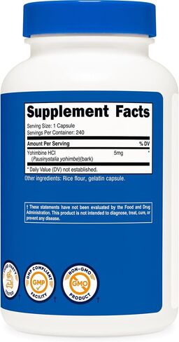 Nutricost Yohimbine HCl 5mg, 120 Capsules - Gluten Free and Non-GMO in Kuwait