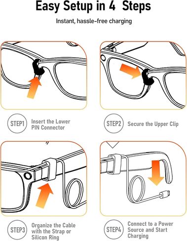 شحن كابل متوافق مع النظارات الذكية Rayban/Oakley Meta-رقاقة تم ترقيتها لشحن مستقر ، متوافق مع Wayfarer ، Skyler ، عناوين رئيسية ، العمل مع بنوك الطاقة والمحولات وهواتف Type-C in Kuwait
