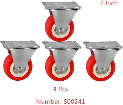 4Pcs Casters 2 Inch Red Directional Wheel Light PVC Plastic Fixed Height: 65mm Silent Furniture in Saudi Arabia