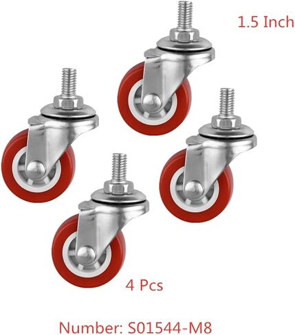 4Pcs 1.5 Inch Red Screw Caster M8 Universal Roller PVC Plastic Wheel Glass Mechanical Backup in Saudi Arabia