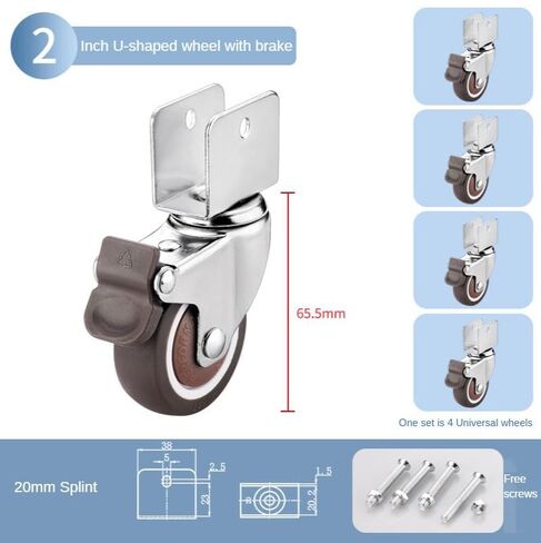 4Pcs Silent 2 Inch U-Shaped Splint Soft Rubber Furniture Universal Caster Pulley Wheel(22mm-B) in Saudi Arabia