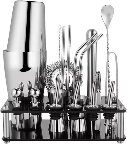 Bartender Cocktail Mixing Kit, Silver Barware Set, Professional Bar Tools with Bottle Opener and Shaker in Saudi Arabia