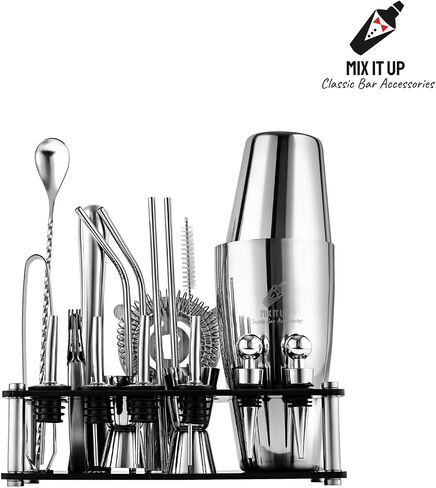 Bartender Cocktail Mixing Kit, Silver Barware Set, Professional Bar Tools with Bottle Opener and Shaker in Saudi Arabia