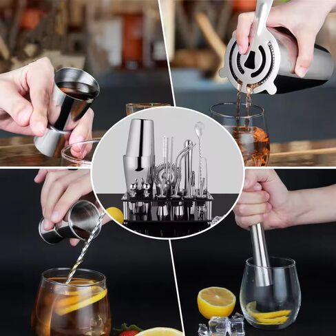 Bartender Cocktail Mixing Kit, Silver Barware Set, Professional Bar Tools with Bottle Opener and Shaker in Saudi Arabia