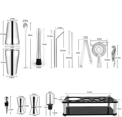Bartender Cocktail Mixing Kit, Silver Barware Set, Professional Bar Tools with Bottle Opener and Shaker in Saudi Arabia