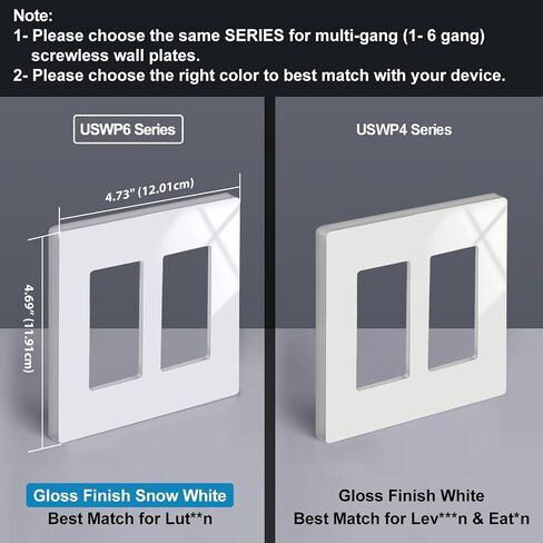 Bestten 5 Pack Packless Decorator Wall Plate ، غطاء مخرج مزخرف للعصابات ، USWP6 Gloss Snow White ، H4.69 "X W4.73" ، غطاء اللوحة الوجه لمنفذ ومحول UL ، مدرج UL in Kuwait