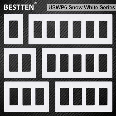 Bestten 5 Pack Packless Decorator Wall Plate ، غطاء مخرج مزخرف للعصابات ، USWP6 Gloss Snow White ، H4.69 "X W4.73" ، غطاء اللوحة الوجه لمنفذ ومحول UL ، مدرج UL in Kuwait