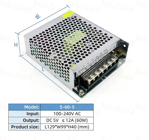 5V 60W Switch Power Supply Aluminum Case 100-240V AC to DC 5 Volts 60 Watts 12A Indoor LED Driver Transformer Converter Adapter in Saudi Arabia