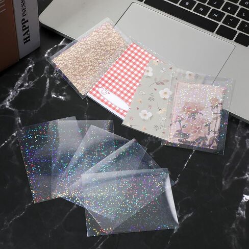 100 Pcs Photocard Sleeves Laser Flashing Card Sleeves Trading Card-Sleeves Holographic Foil Protective Cover Foil Card Protective Sleeve - Starry Style,65x90mm in Saudi Arabia