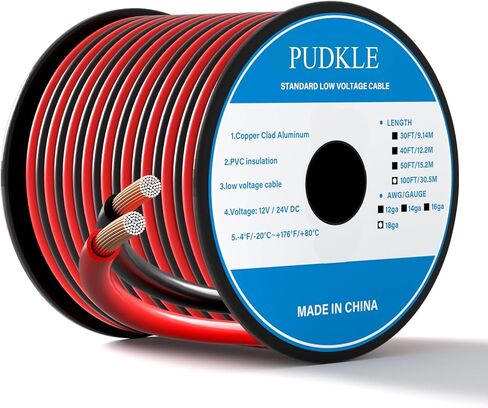 18 Gauge/18 AWG Copper Clad Aluminum 2 Conductor Red Black Electrical Wire 100FT, Flexible PVC Insulated Low Voltage 12V/24V DC Cable for Automotive, Speaker, Subwoofer, LED Strips, RC Car in Saudi Arabia