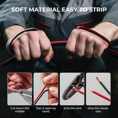 18 Gauge/18 AWG Copper Clad Aluminum 2 Conductor Red Black Electrical Wire 100FT, Flexible PVC Insulated Low Voltage 12V/24V DC Cable for Automotive, Speaker, Subwoofer, LED Strips, RC Car in Saudi Arabia