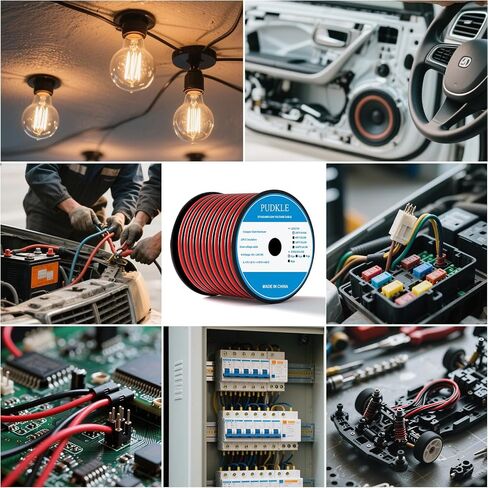 18 Gauge/18 AWG Copper Clad Aluminum 2 Conductor Red Black Electrical Wire 100FT, Flexible PVC Insulated Low Voltage 12V/24V DC Cable for Automotive, Speaker, Subwoofer, LED Strips, RC Car in Saudi Arabia