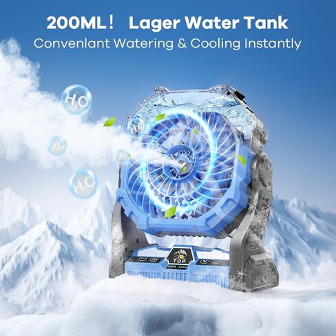 مروحة ضبابية محمولة مع فانوس RGB ، 30000 مللي أمبير في الساعة قابلة لإعادة الشحن المعجبين بالبطارية التي تعمل مع مروحة Mist مع إمدادات إعصار في حالات الطوارئ ، Mister Cooling Mister للسفر في الهواء الطلق in Kuwait