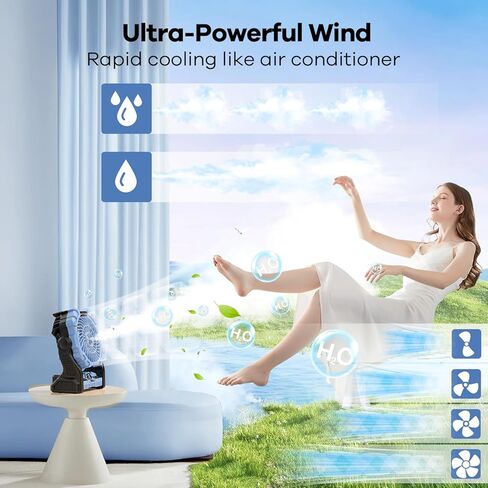 مروحة ضبابية محمولة مع فانوس RGB ، 30000 مللي أمبير في الساعة قابلة لإعادة الشحن المعجبين بالبطارية التي تعمل مع مروحة Mist مع إمدادات إعصار في حالات الطوارئ ، Mister Cooling Mister للسفر في الهواء الطلق in Kuwait