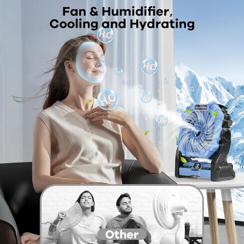 مروحة ضبابية محمولة مع فانوس RGB ، 30000 مللي أمبير في الساعة قابلة لإعادة الشحن المعجبين بالبطارية التي تعمل مع مروحة Mist مع إمدادات إعصار في حالات الطوارئ ، Mister Cooling Mister للسفر في الهواء الطلق in Kuwait