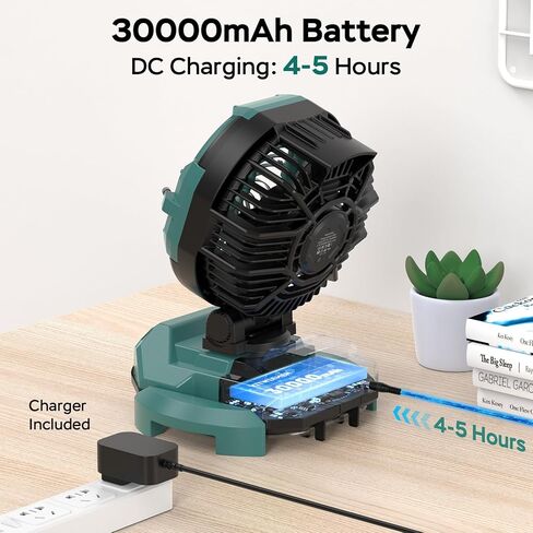 Portable Misting Fan for Outdoors Patios - 30000mAh Rechargeable Battery Powered Camping Fan, 4 Spray Mister with Timer, Fits 10-13" Bucket, 4 Speed, 90° Auto Oscillation for Garden Sports Travel Golf in Kuwait
