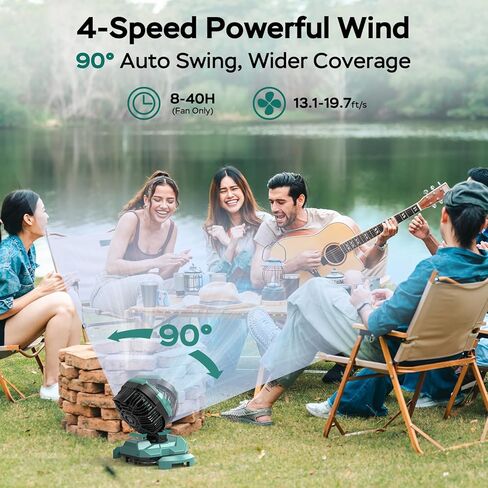 Portable Misting Fan for Outdoors Patios - 30000mAh Rechargeable Battery Powered Camping Fan, 4 Spray Mister with Timer, Fits 10-13" Bucket, 4 Speed, 90° Auto Oscillation for Garden Sports Travel Golf in Kuwait