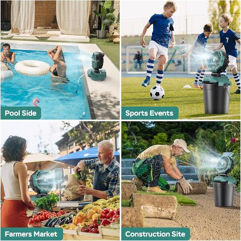 Portable Misting Fan for Outdoors Patios - 30000mAh Rechargeable Battery Powered Camping Fan, 4 Spray Mister with Timer, Fits 10-13" Bucket, 4 Speed, 90° Auto Oscillation for Garden Sports Travel Golf in Kuwait