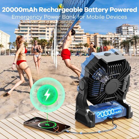 مروحة ضبابية محمولة مع فانوس RGB ، 30000 مللي أمبير في الساعة قابلة لإعادة الشحن المعجبين بالبطارية التي تعمل مع مروحة Mist مع إمدادات إعصار في حالات الطوارئ ، Mister Cooling Mister للسفر في الهواء الطلق in Kuwait