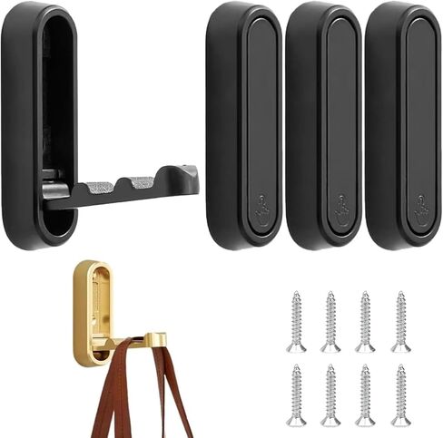 4 PCS Foldable Heavy Duty Alloyed Wall Hooks for Hanging Coats and Hangers, Sturdy Coat Hooks for Wall, Drawer Handle, Cabinet Handle Compatible with Adhesive Glue No Drill Design (Black) in Saudi Arabia