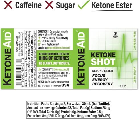 KetoneAid Ketone Shot with Ketone Ester | No Sugar, No Caffeine | 2 Serv. Per Bottle (1 Count) in Kuwait