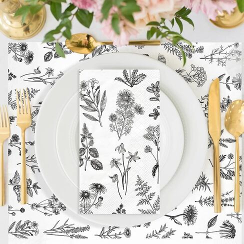 100pcs مناديل الورق الأزهار المناديل 3 مناشف يد يمكن التخلص منها للحمام للحمام خمر الضيوف برية الضيوف مناديل عشاء زهرة برية خضراء لحفل زفاف زفاف طفل دش ربيع الصيف in Kuwait