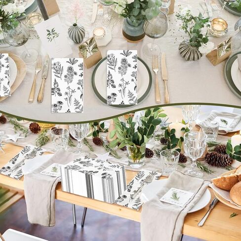 100pcs مناديل الورق الأزهار المناديل 3 مناشف يد يمكن التخلص منها للحمام للحمام خمر الضيوف برية الضيوف مناديل عشاء زهرة برية خضراء لحفل زفاف زفاف طفل دش ربيع الصيف in Kuwait