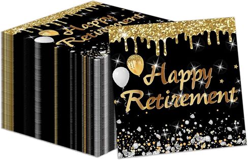 50PCS Retirement Party Napkins, Happy Retirement Decorations Cocktail Napkins Black and Gold Teacher Retirement Party Supplies in Kuwait