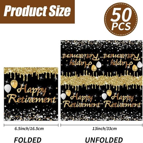 50PCS Retirement Party Napkins, Happy Retirement Decorations Cocktail Napkins Black and Gold Teacher Retirement Party Supplies in Kuwait