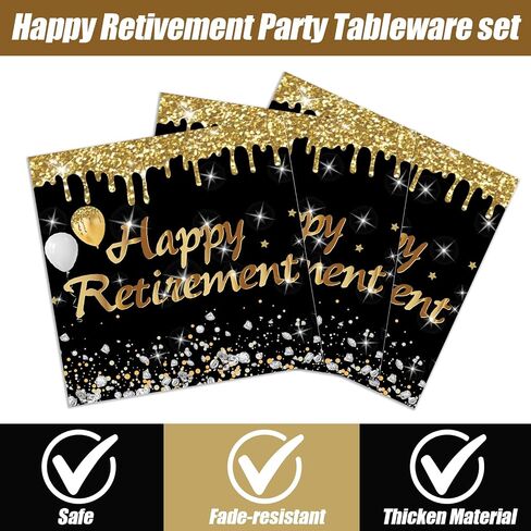 50PCS Retirement Party Napkins, Happy Retirement Decorations Cocktail Napkins Black and Gold Teacher Retirement Party Supplies in Kuwait