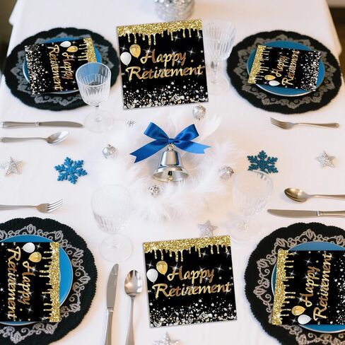 50PCS Retirement Party Napkins, Happy Retirement Decorations Cocktail Napkins Black and Gold Teacher Retirement Party Supplies in Kuwait