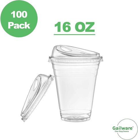 100 Pack 20 oz Clear Plastic Cups with Strawless Sip-Lids, Disposable Cold Drinking Cups with Lids, To Go Plastic Container for Iced Cold Coffee, and Soda for Events and Everyday Use. in Saudi Arabia