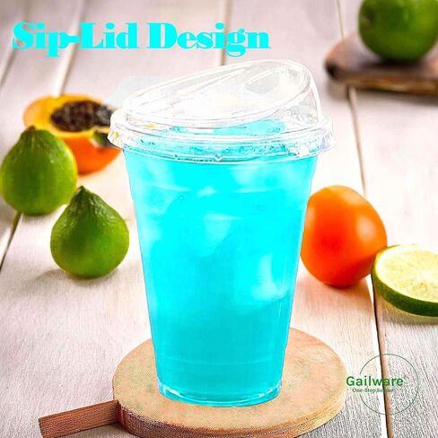 100 Pack 20 oz Clear Plastic Cups with Strawless Sip-Lids, Disposable Cold Drinking Cups with Lids, To Go Plastic Container for Iced Cold Coffee, and Soda for Events and Everyday Use. in Saudi Arabia