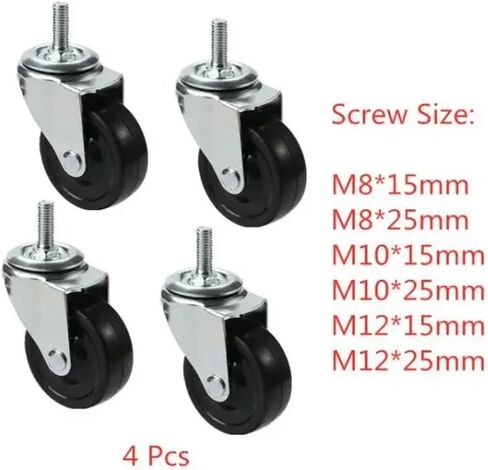 4Pcs 2.5 Inch Caster M8/M10/M12 Wear-Resistant Truck Sliding Screw Rubber Universal Wheel Furniture(M12-25mm) in Saudi Arabia