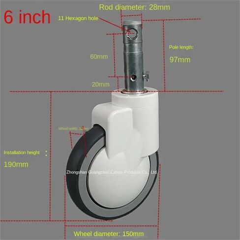 1Pcs 6 Inch Rod Center Control Wheel Surgical Trolley Transfer Trolley Universal Caster(M30x97mm) in Saudi Arabia