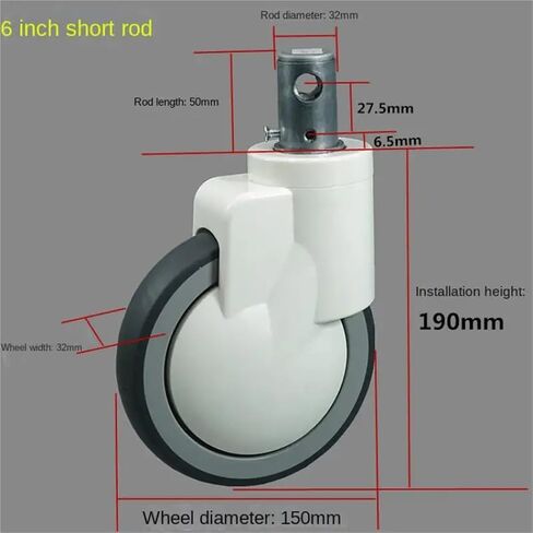 1Pcs 6 Inch Rod Center Control Wheel Surgical Trolley Transfer Trolley Universal Caster(M30x97mm) in Saudi Arabia