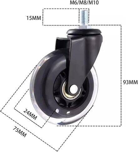 5Pcs 3 Inch M6/M8/M10 PU Screw Roller Ice Wheel Electrophoresis Equipment Scooter Universal(M8x15mm,Universal Wheel) in Saudi Arabia