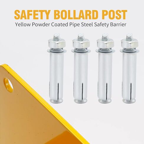 Safety Barrier Bollard, Yellow Safety Bollard Post Road Pile 36"H 4.5"D Steel Barrier-Bolt Down Pillar, Replace for Traffic-Sensitive Area in Saudi Arabia