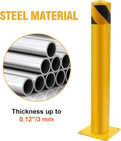 Safety Barrier Bollard, Yellow Safety Bollard Post Road Pile 36"H 4.5"D Steel Barrier-Bolt Down Pillar, Replace for Traffic-Sensitive Area in Saudi Arabia