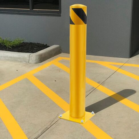 Safety Barrier Bollard, Yellow Safety Bollard Post Road Pile 36"H 4.5"D Steel Barrier-Bolt Down Pillar, Replace for Traffic-Sensitive Area in Saudi Arabia
