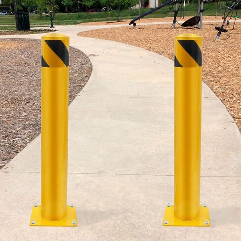 Safety Barrier Bollard, Yellow Safety Bollard Post Road Pile 36"H 4.5"D Steel Barrier-Bolt Down Pillar, Replace for Traffic-Sensitive Area in Saudi Arabia