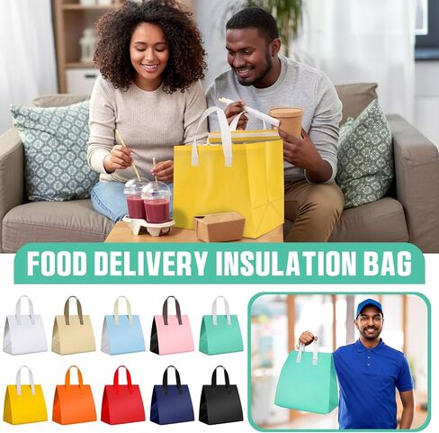 Kacctyen 50 Pcs Insulated Take Away Bags Bulk Thermal Insulation Food for Coffee Milk Tea Pizza Hot Cold Food Delivery Cooler Bag for Catering Restaurant Grocery Picnic, 9.5" x 9.5" x 6" (Buff Color) in Saudi Arabia