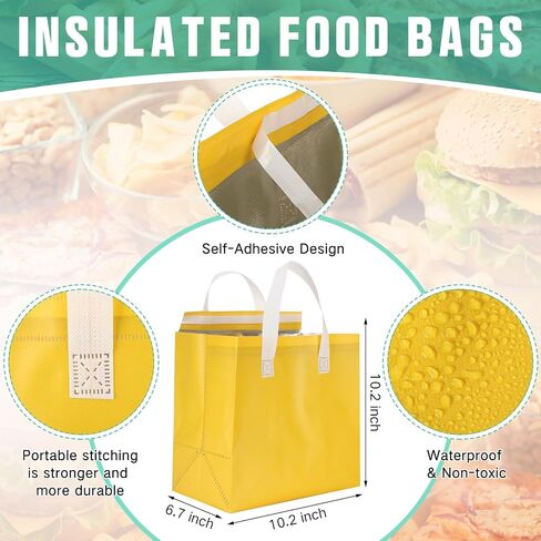 Kacctyen 50 Pcs Insulated Take Away Bags Bulk Thermal Insulation Food for Coffee Milk Tea Pizza Hot Cold Food Delivery Cooler Bag for Catering Restaurant Grocery Picnic, 9.5" x 9.5" x 6" (Buff Color) in Saudi Arabia
